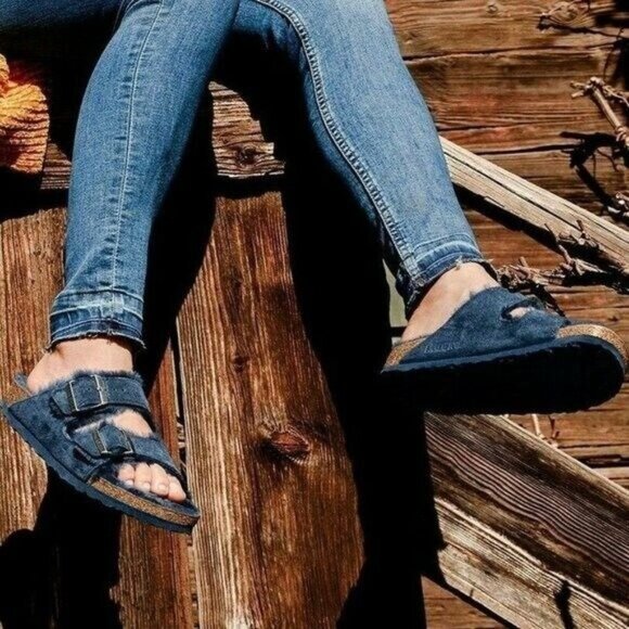 Birkenstock Arizona Shearling Mens Sandal Suede Night Blue EU 44 US 11- 11.5 R